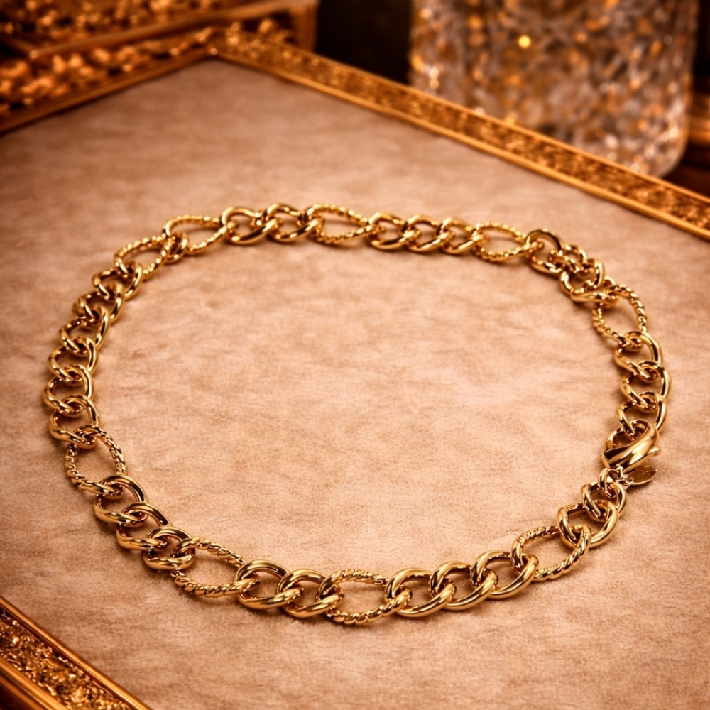 VINTAGE ERWIN PEARL GOLD TONE TEXTURED STATEMENT CHAIN NECKLACE